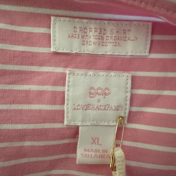 GAP x Love Shack Fancy Pink Pinstripe Shirt with Flower - Size XL - Picture 7 of 8
